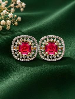 Voylla - Gold Elegance Zivara Red CZ Stud Earrings