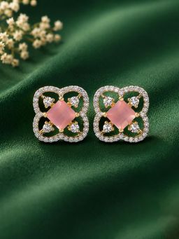 Voylla - Gold Elegance Elowen Green CZ Floral Stud Earrings