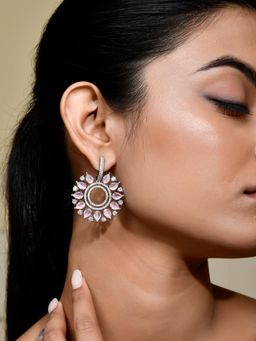 Voylla - Sparkling Elegance Majestic Charm Pink Teardrop American Diamond Earrings