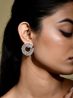 Voylla - Sparkling Elegance Eternal Spiral Dual Tone American Diamond Earrings (Pack of 2)