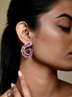 Voylla - Sparkling Elegance Graceful Pink Swirl American Diamond Earrings (Pack of 2)