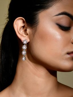 Voylla - Sparkling Elegance Radiant Pink Petals American Diamond Dangler Earrings