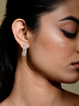 Voylla - Sparkling Elegance Bling Fling Gold American Diamond Stud Earrings