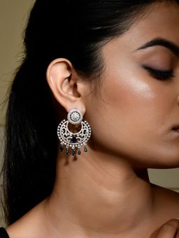 Voylla - Sparkling Elegance Bling N Bloom Blue American Diamond Earrings