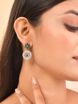 Voylla - Sparkling Opulance Radiant Floral American Diamond Dangler Earrings
