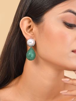 Voylla - Sparkling Elegance Celestial Charms American Diamond Green Dangler Earrings