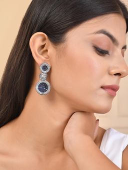 Voylla - Sparkling Elegance Midnight Blue American Diamond Earrings