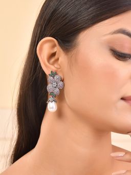 Voylla - Sparkling Elegance Radiant Petals American Diamond Drop Earrings