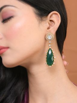 Voylla - Sparkling Elegance Teardrop Long American Diamond Dangler Earrings