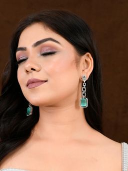 Voylla - Sparkling Elegance Aqua American Diamond Dangler Earrings