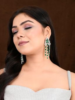 Voylla - Sparkling Elegance Luxurious Emerald American Diamond Long Earrings