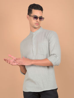 CRIMSOUNE CLUB - Men's Green Textured Linen Kurta
