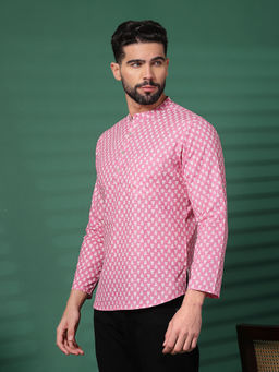 Rama's - Men's Pink Floral Printed Kurta