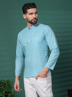 Rama's - Men's Blue Floral Printed Kurta