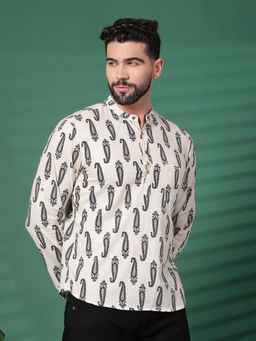 Rama's - Men's Off White Printed Kurta