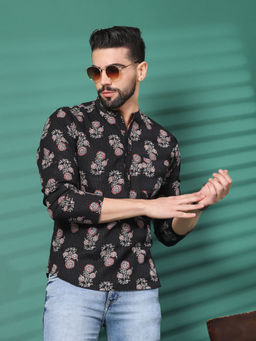 Rama's - Men's Black Floral Printed Kurta