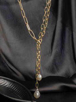 PRITA - Gold Chunky Chain Pearl Drop Necklace