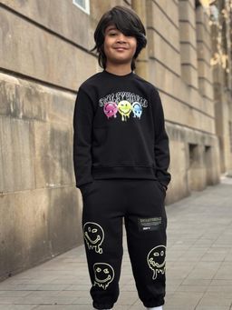 Napchief - Unisex Black Smiley world Sweatshirt with Joggers