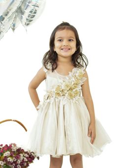 Twirly Tutus - Golden Roses : Golden Floral Sleeveless Rayon Chic Dress