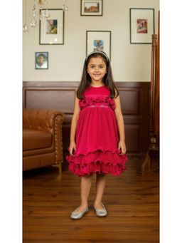 Twirly Tutus - Fuchsia Ruffle : Bright Self-Design Sleeveless Party Wear
