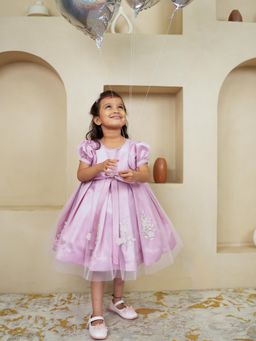 Twirly Tutus - Lilac Blossom : Embroidered Puff Sleeve Empire Dress