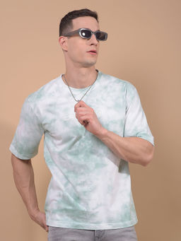 CRIMSOUNE CLUB - Men's Green Printed 100% Cotton Oversize T-Shirt