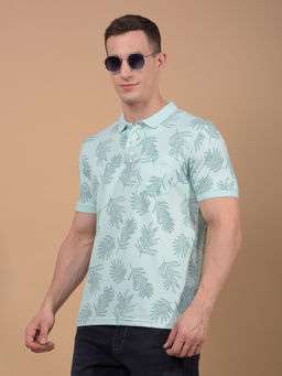 CRIMSOUNE CLUB - Men Green Floral Print Polo Neck T-Shirt
