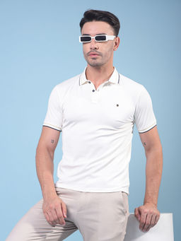 CRIMSOUNE CLUB - Men White Polo Neck T-Shirt