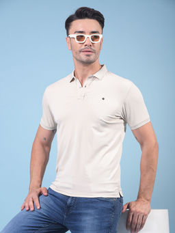 CRIMSOUNE CLUB - Men Beige Polo Neck T-Shirt