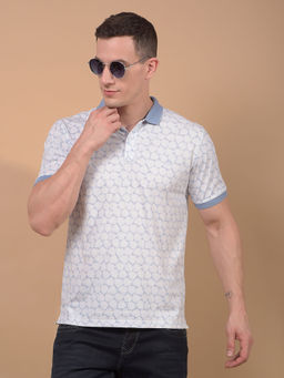 CRIMSOUNE CLUB - Men Blue Printed Polo Neck T-Shirt