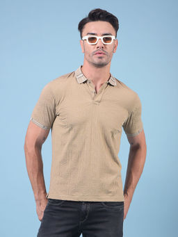CRIMSOUNE CLUB - Men Beige Printed Polo Neck T-Shirt