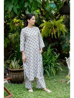 SIARA WOMEN - Grey Linen Embellished/Sequined Kurta and Pant