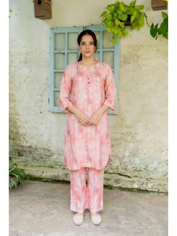 SIARA WOMEN - Pink Linen Printed Kurta and Pant