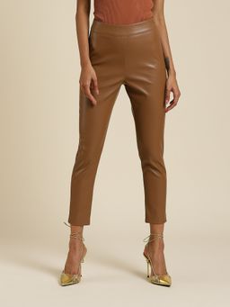 Label Ritu Kumar - Tan Solid Jeggings