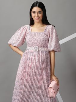 SHOWOFF - Womens Fit And Flare Pink Printed Dress (Set of 2)