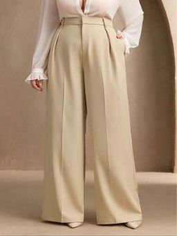 BROADSTAR - Women Beige Pleated Korean Pants