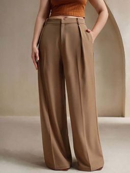 BROADSTAR - Women Brown Pleated Korean Pants