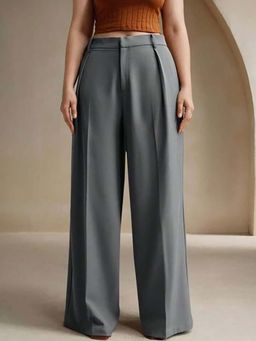 BROADSTAR - Women Dark Grey Pleated Korean Pants
