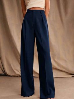 BROADSTAR - Women Navy Blue Pleated Korean Pants