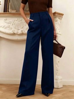 BROADSTAR - Women Navy Pleated Korean Pants