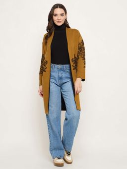 Madame - Floral Print Tan Brown Open Long Shrug