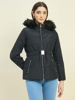 Madame - Black Quilted Jacket with Faux Fur Hood