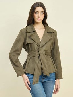 Madame - Solid Olive Belted Coat