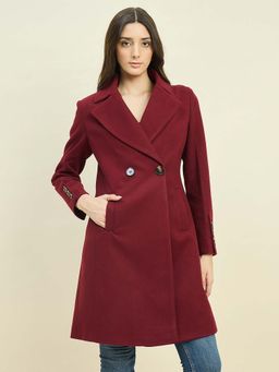 Madame - Maroon Double Breasted Long Coat