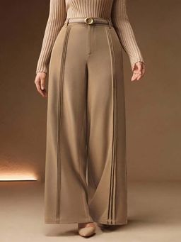 BROADSTAR - Women Beige High-Rise Loose Fit Korean Pants