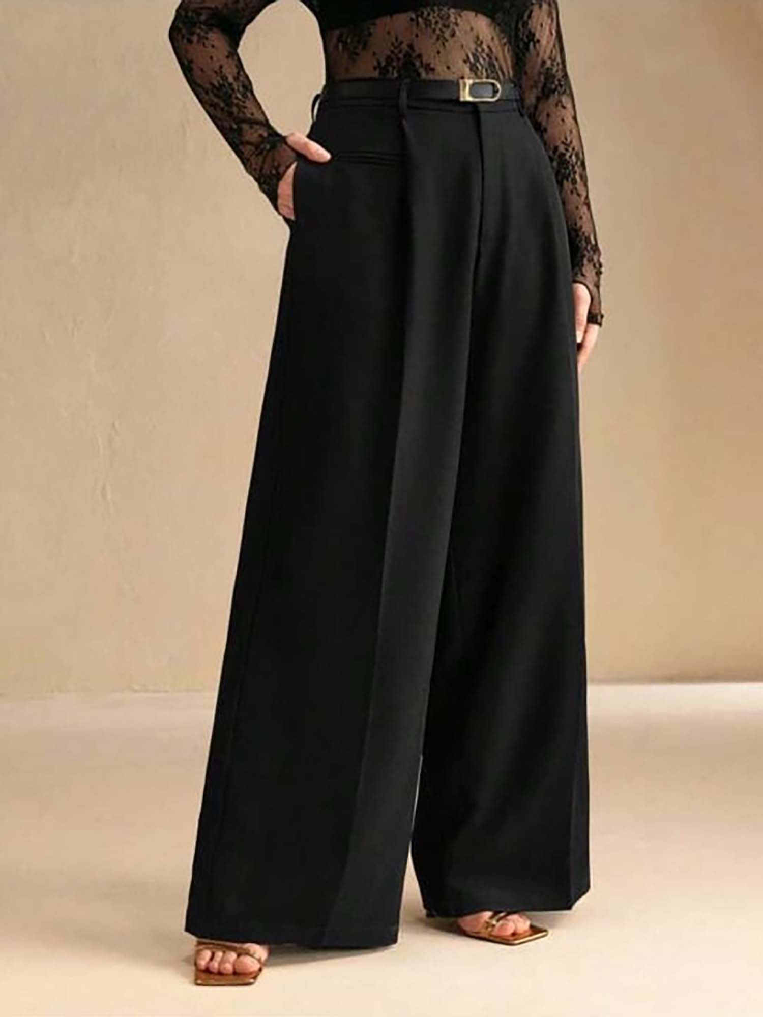 Women Black High-Rise Straight Fit Korean Pants-image-23