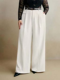 BROADSTAR - Women Off White High-Rise Straight Fit Korean Pants