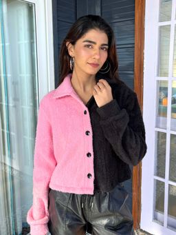 Tandul - Women Stylish Pink and Black Fur Jacket