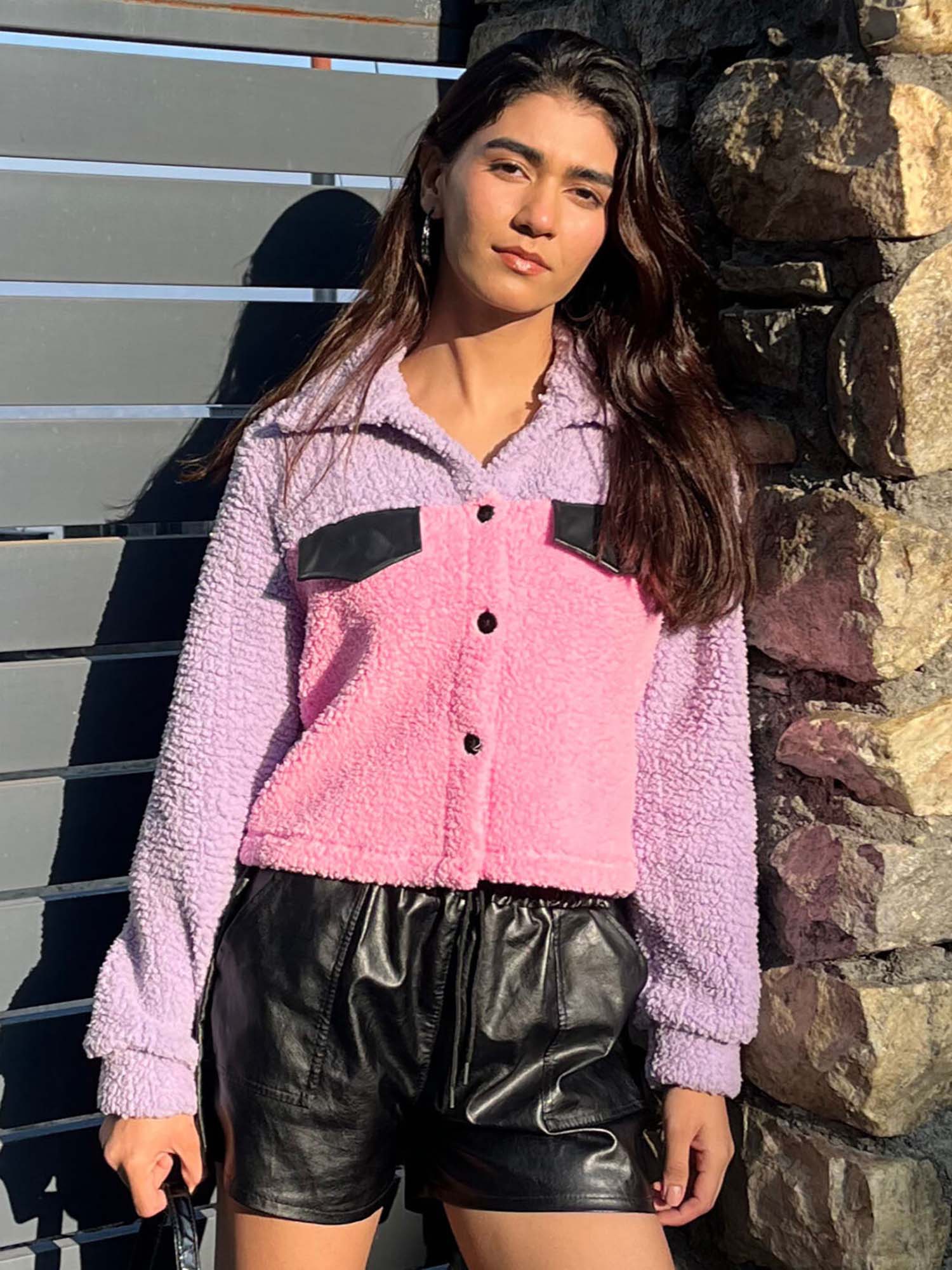 tandul Women Pink and Purple Fur Jacket-picture-32
