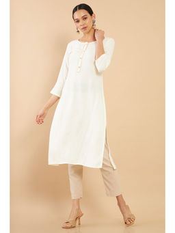 Soch - Off White Rayon Solid Straight Fit Kurta